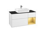 Villeroy und Boch Finion Waschtischunterschrank G172HFGF 120cm, Abdeckplatte black matt, Emotion, Regal rechts Gold matt, Glossy white lacquer