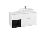 Villeroy und Boch Finion Waschtischunterschrank F141PHGF 120cm, Abdeckplatte glass white Matt, Regal links Glossy Black Lacquer, Glossy white lacquer