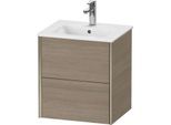 Duravit XViu Waschtisch-Unterschrank XV43150B135 51x42x56cm, 2 Schubkästen, wandhängend, champagner matt, Eiche terra