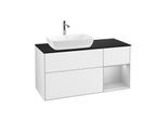 Villeroy und Boch Finion Waschtischunterschrank G812GJGF 120cm, Abdeckplatte black matt, Emotion, Regale Light grey matt lacquer, Glossy white lacquer