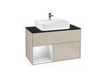 Villeroy und Boch Finion Waschtischunterschrank G112MTHH 100cm, Abdeckplatte black matt, Emotion, Regal links White matt lacquer, Sand Matt Lacquer