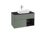 Villeroy und Boch Finion Waschtischunterschrank F782PHGM 100cm, Abdeckplatte black matt, Regale Glossy black lacquer, Olive Matt Lacquer