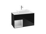 Villeroy und Boch Finion Waschtischunterschrank G771GJPH 100cm, Abdeckplatte white matt, Emotion, Regale Light grey matt lacquer, Glossy Black Lacquer