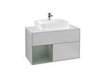 Villeroy und Boch Finion Waschtischunterschrank G111GMGJ 100cm, Abdeckplatte white matt, Emotion, Regal links Olive Matt Lacquer, Light grey matt
