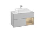 Villeroy und Boch Finion Waschtischunterschrank G121PCGJ 100cm, Abdeckplatte white matt, Emotion, Regal rechts Oak Veneer, Light grey matt