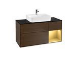 Villeroy und Boch Finion Waschtischunterschrank G172HFGN 120cm, Abdeckplatte black matt, Emotion, Regal rechts Gold matt, Walnut veneer