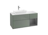 Villeroy und Boch Finion Waschtischunterschrank G811GKGM 120cm, Abdeckplatte white matt, Emotion, Regale Anthracite matt lacquer, Olive Matt Lacquer