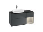 Villeroy und Boch Finion Waschtischunterschrank G812HHHG 120cm, Abdeckplatte black matt, Emotion, Regale sand matt lacquer, Midnight Blue Matt Lacquer