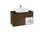 Villeroy und Boch Finion Waschtischunterschrank F122MTGN 100cm, Abdeckplatte black matt, Regal rechts White matt lacquer, Walnut veneer