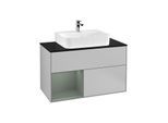 Villeroy und Boch Finion Waschtischunterschrank G112GMGJ 100cm, Abdeckplatte black matt, Emotion, Regal links Olive Matt Lacquer, Light grey matt