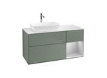 Villeroy und Boch Finion Waschtischunterschrank G811GJGM 120cm, Abdeckplatte white matt, Emotion, Regale Light grey matt lacquer, Olive Matt Lacquer