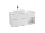 Villeroy und Boch Finion Waschtischunterschrank G811GJMT 120cm, Abdeckplatte white matt, Emotion, Regale Light grey matt lacquer, White matt lacquer