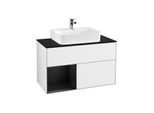 Villeroy und Boch Finion Waschtischunterschrank F112PDGF 100cm, Abdeckplatte white matt, Regal links Black matt lacquer, Glossy white lacquer