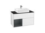 Villeroy und Boch Finion Waschtischunterschrank G112HGGF 100cm, Abdeckplatte black matt, Emotion, Regal links Midnight Blue Matt Lacquer, Glossy white lacquer
