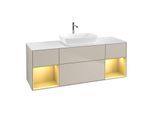 Villeroy und Boch Finion Waschtischunterschrank F861HFHH 160cm, Abdeckplatte white matt, Regale Gold matt lacquer, Sand Matt Lacquer