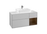 Villeroy und Boch Finion Waschtischunterschrank G171GNGJ 120cm, Abdeckplatte white matt, Emotion, Regal rechts Walnut veneer, Light grey matt