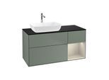 Villeroy und Boch Finion Waschtischunterschrank F812HHGM 120cm, Abdeckplatte black matt, Regale sand matt lacquer, Olive Matt Lacquer
