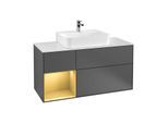 Villeroy und Boch Finion Waschtischunterschrank G161HFGK 120cm, Abdeckplatte white matt, Emotion, Regal links Gold matt, Anthracite matt