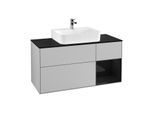 Villeroy und Boch Finion Waschtischunterschrank G172PHGJ 120cm, Abdeckplatte black matt, Emotion, Regal rechts Glossy Black Lacquer, Light grey matt