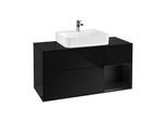 Villeroy und Boch Finion Waschtischunterschrank F172PDPH 120cm, Abdeckplatte black matt, Regal rechts Black matt lacquer, Glossy Black Lacquer