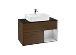Villeroy und Boch Finion Waschtischunterschrank G122GJGN 100cm, Abdeckplatte black matt, Emotion, Regal rechts Light grey matt, Walnut veneer