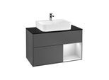 Villeroy und Boch Finion Waschtischunterschrank F122MTGK 100cm, Abdeckplatte black matt, Regal rechts White matt lacquer, Anthracite matt