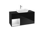 Villeroy und Boch Finion Waschtischunterschrank F822MTPH 120cm, Abdeckplatte black matt, Regale White matt lacquer, Glossy Black Lacquer
