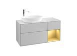 Villeroy und Boch Finion Waschtischunterschrank F931HFGJ 120cm, Abdeckplatte white matt, Regale Gold matt lacquer, Light grey matt