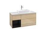 Villeroy und Boch Finion Waschtischunterschrank F821PHPC 120cm, Abdeckplatte white matt, Regale Glossy black lacquer, Oak Veneer