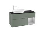 Villeroy und Boch Finion Waschtischunterschrank F932GJGM 120cm, Abdeckplatte black matt, Regale Light grey matt lacquer, Olive Matt Lacquer