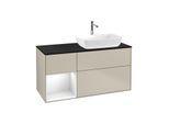 Villeroy und Boch Finion Waschtischunterschrank G802GFHH 120cm, Abdeckplatte black matt, Emotion, Regale Glossy white lacquer, Sand Matt Lacquer