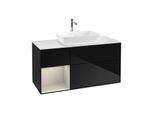 Villeroy und Boch Finion Waschtischunterschrank F821HHPH 120cm, Abdeckplatte white matt, Regale sand matt lacquer, Glossy Black Lacquer