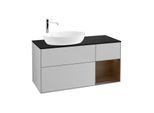Villeroy und Boch Finion Waschtischunterschrank F932GNGJ 120cm, Abdeckplatte black matt, Regale Walnut Veneer, Light grey matt