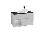 Villeroy und Boch Finion Waschtischunterschrank G892GJGJ 100cm, Abdeckplatte black matt, Emotion, Regale Light grey matt lacquer, Light grey matt