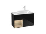 Villeroy und Boch Finion Waschtischunterschrank G891PCPH 100cm, Abdeckplatte white matt, Emotion, Regale Oak Veneer, Glossy Black Lacquer