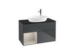 Villeroy und Boch Finion Waschtischunterschrank F892HHHG 100cm, Abdeckplatte black matt, Regale sand matt lacquer, Midnight Blue Matt Lacquer