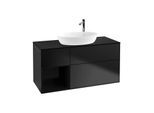 Villeroy und Boch Finion Waschtischunterschrank G942PHPD 120cm, Abdeckplatte black matt, Emotion, Regale Glossy black lacquer, Black matt lacquer