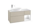Villeroy und Boch Finion Waschtischunterschrank G931GFHH 120cm, Abdeckplatte white matt, Emotion, Regale Glossy white lacquer, Sand Matt Lacquer