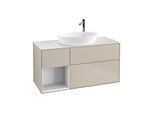 Villeroy und Boch Finion Waschtischunterschrank G941GFHH 120cm, Abdeckplatte white matt, Emotion, Regale Glossy white lacquer, Sand Matt Lacquer