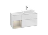 Villeroy und Boch Finion Waschtischunterschrank G801HHMT 120cm, Abdeckplatte white matt, Emotion, Regale sand matt lacquer, White matt lacquer
