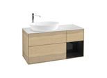 Villeroy und Boch Finion Waschtischunterschrank G931PHPC 120cm, Abdeckplatte white matt, Emotion, Regale Glossy black lacquer, Oak Veneer