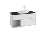 Villeroy und Boch Finion Waschtischunterschrank G942GJMT 120cm, Abdeckplatte black matt, Emotion, Regale Light grey matt lacquer, White matt lacquer