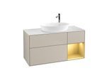 Villeroy und Boch Finion Waschtischunterschrank G951HFHH 120cm, Abdeckplatte white matt, Emotion, Regale Gold matt lacquer, Sand Matt Lacquer