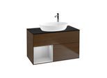 Villeroy und Boch Finion Waschtischunterschrank G892GJGN 100cm, Abdeckplatte black matt, Emotion, Regale Light grey matt lacquer, Walnut veneer