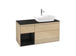 Villeroy und Boch Finion Waschtischunterschrank F802PHPC 120cm, Abdeckplatte black matt, Regale Glossy black lacquer, Oak Veneer