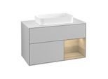 Villeroy und Boch Finion Waschtischunterschrank F251PCGJ 100x60,3cm, Abdeckplatte white matt, Regal rechts Oak Veneer, Light grey matt