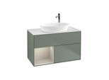 Villeroy und Boch Finion Waschtischunterschrank G891HHGM 100cm, Abdeckplatte white matt, Emotion, Regale sand matt lacquer, Olive Matt Lacquer