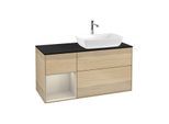 Villeroy und Boch Finion Waschtischunterschrank F802HHPC 120cm, Abdeckplatte black matt, Regale sand matt lacquer, Oak Veneer