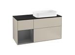 Villeroy und Boch Finion Waschtischunterschrank F272GKHH 120cm, Abdeckplatte black matt, Regal links Anthracite matt, Sand Matt Lacquer