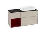 Villeroy und Boch Finion Waschtischunterschrank F272HBHH 120cm, Abdeckplatte black matt, Regal links Peony, Sand Matt Lacquer
